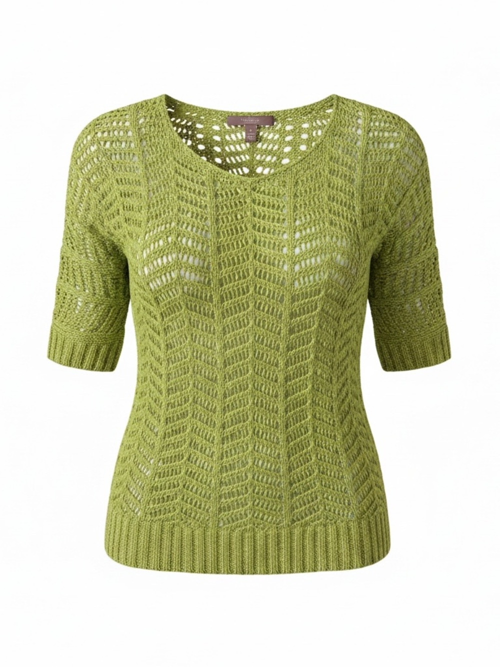 Chico's Light Olive Open-Knit Scoop Neck Sweater